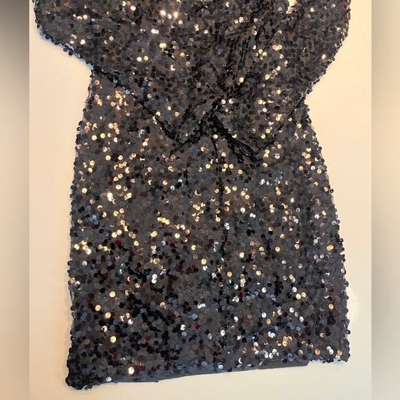 H&M Women’s Black Mock Neck Sequin Long Sleeve mini Dress Size XS - Picture 4 of 12